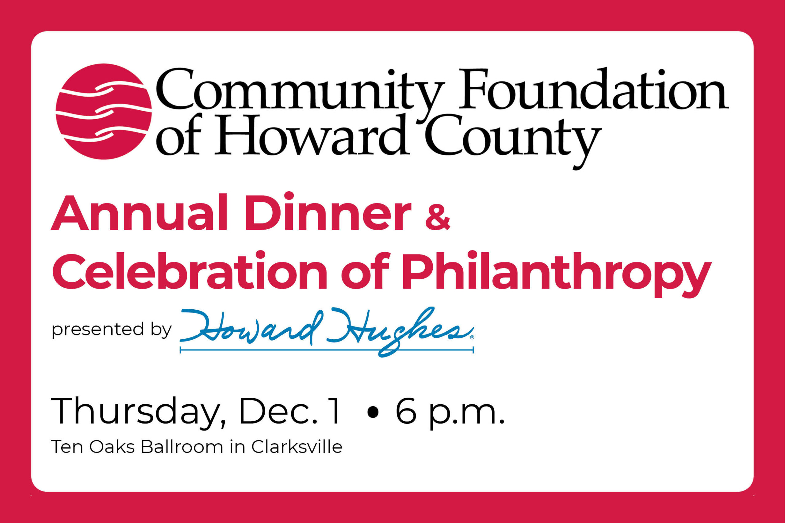 CFHoCo Annual Dinner & Celebration of Philanthropy Set for December 1
