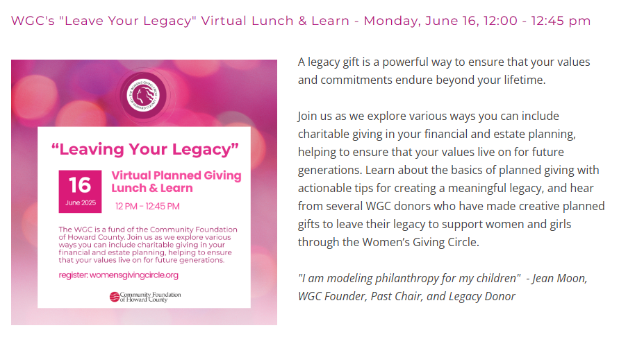 WGC’s “Leave Your Legacy” Virtual Lunch & Learn